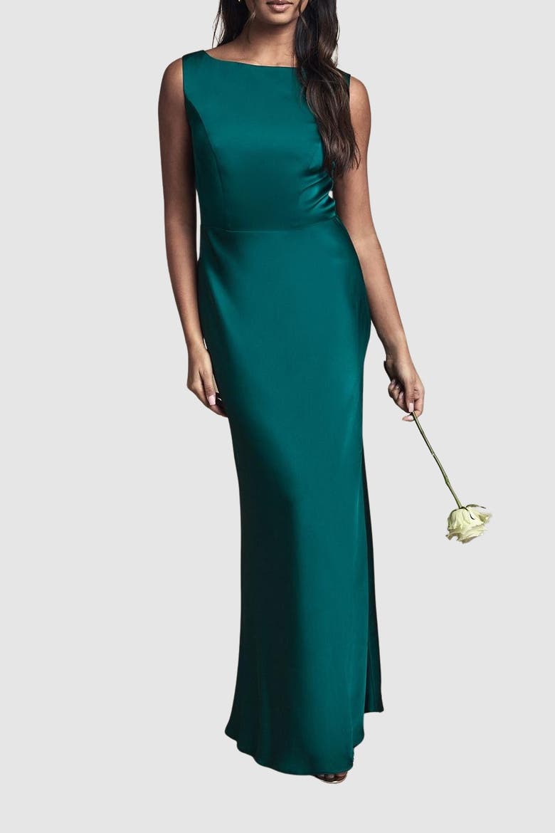 Sleeveless Satin Bridesmaid Dress, Alternate, color, Emerald