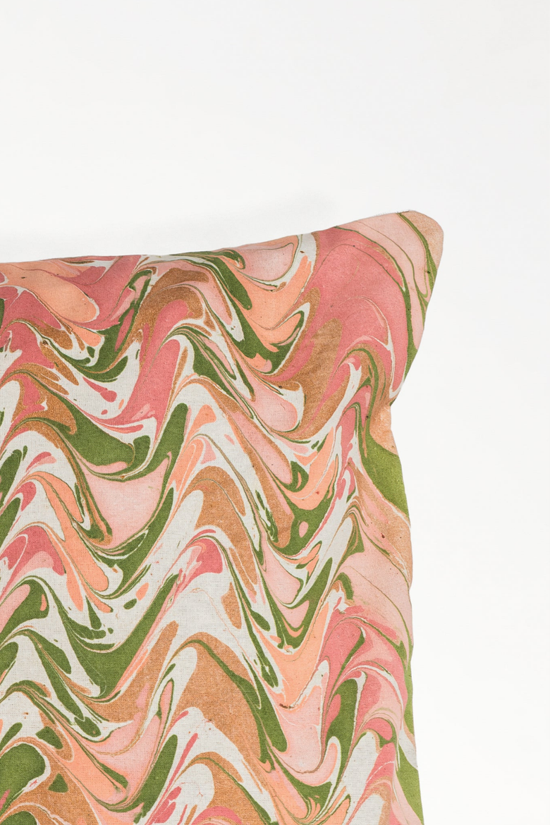 Peony Bloom Hand-Marbled Square Pillow - Cover Only, Alternate, color, Peony Bloom