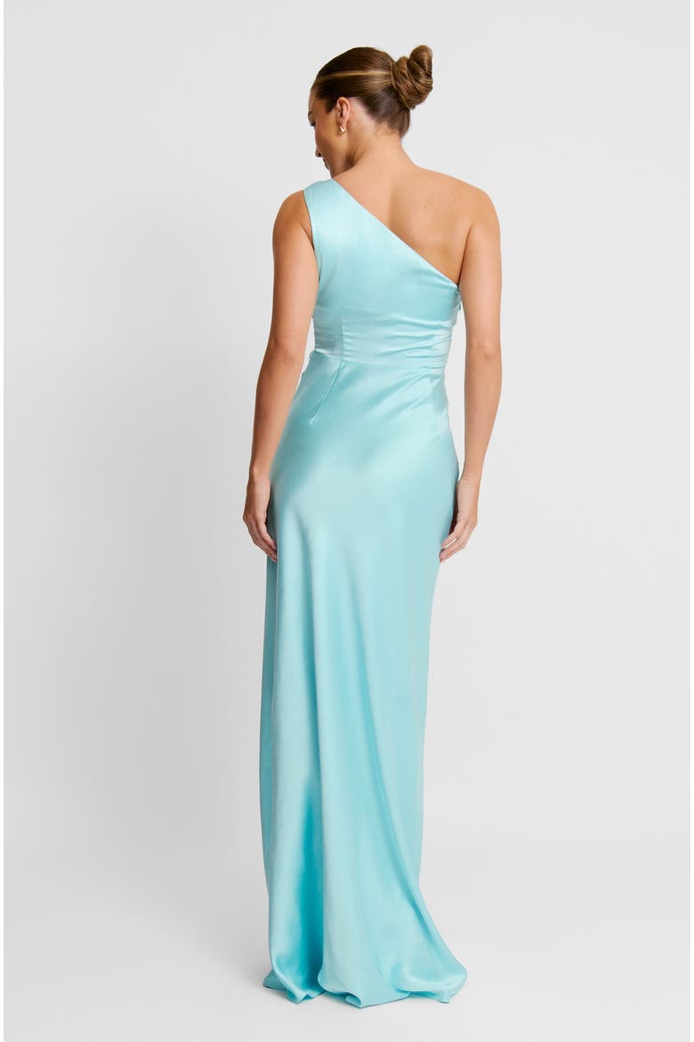 One Shoulder Gathered Bridesmaid Dress, Alternate, color, Turquoise