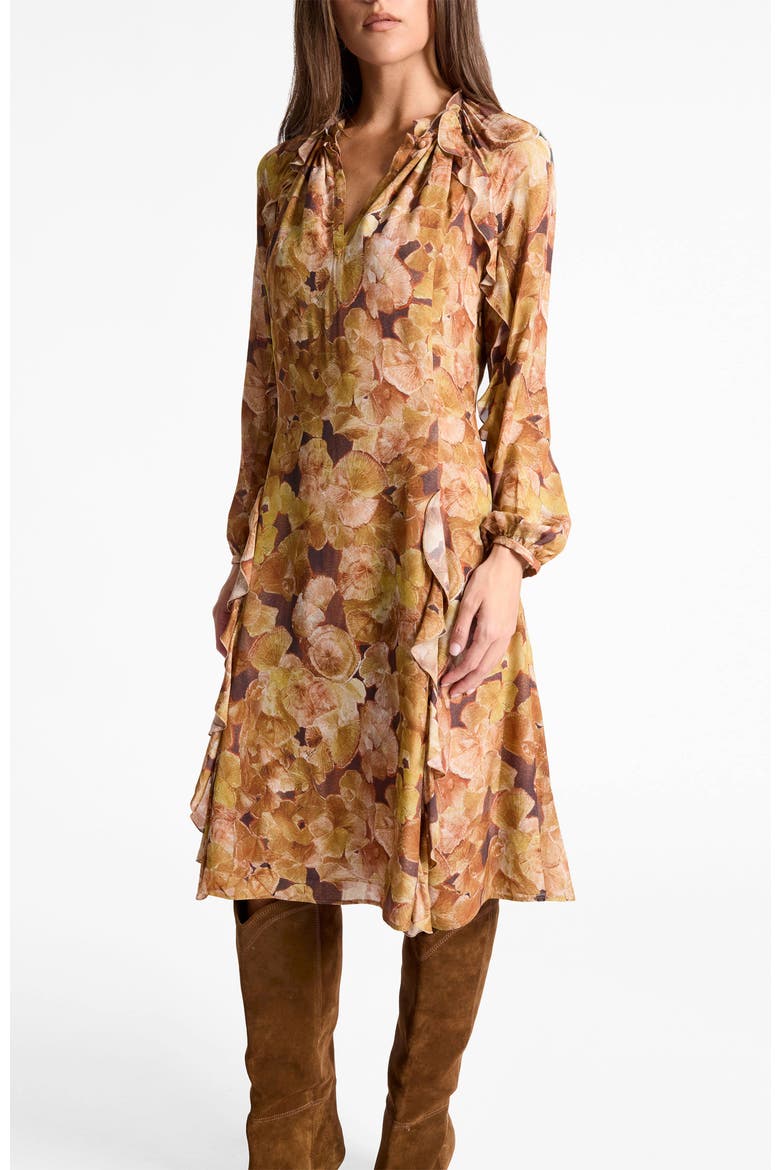Jayda Long Sleeve Ruffle Dress in Floral Crepe, Main, color, HAZELWOOD MULTI