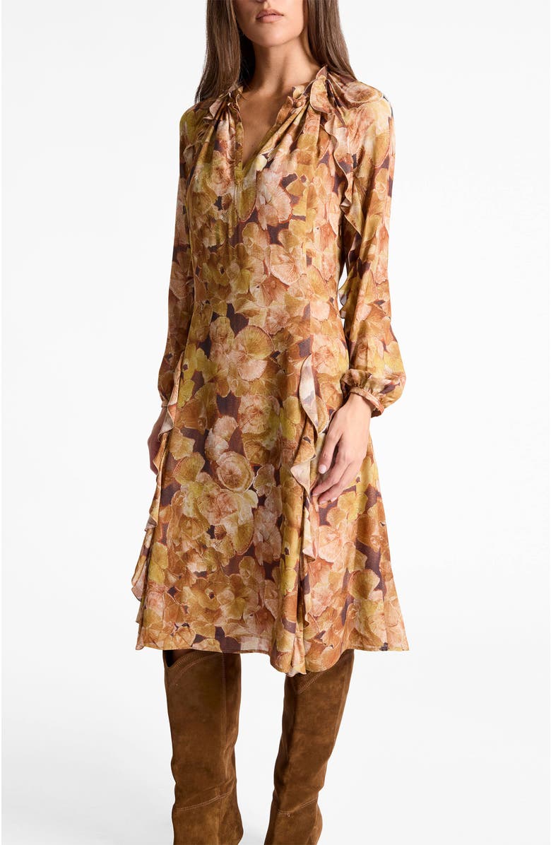 Santorelli Jayda Long Sleeve Ruffle Dress in Floral Crepe, Main, color, Hazelwood Multi
