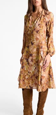 Santorelli Jayda Long Sleeve Ruffle Dress in Floral Crepe