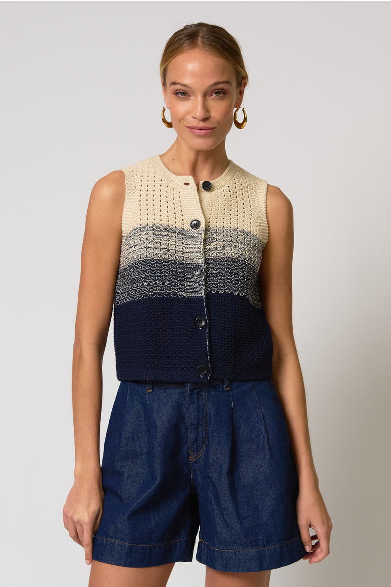 Jacy Gradient Crochet Vest, Main, color, Flax/Navy