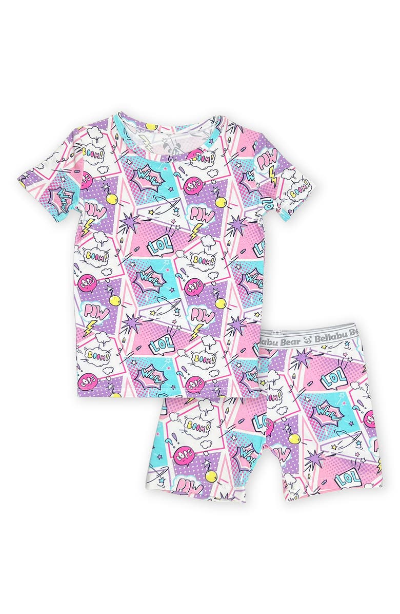 Bellabu Bear Kids' Comic Purple Fitted Two-Piece Pajamas, Main, color,