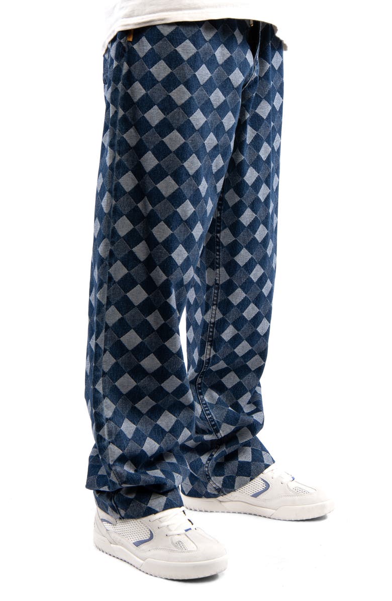 Round Two Baggy Diamond Jacquard Denim Pants, Alternate, color,