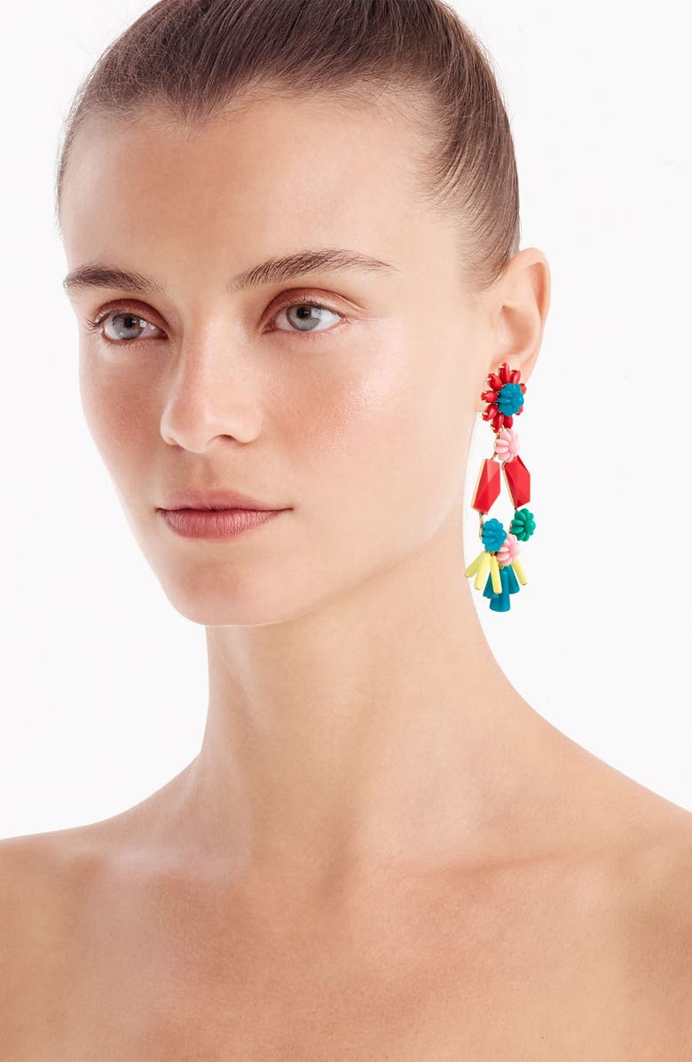 J.Crew Flower & Bead Chandelier Earrings, Alternate, color, 