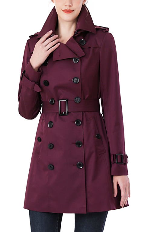 Kimi & Kai Rosie Hooded Trench Coat In Burgundy