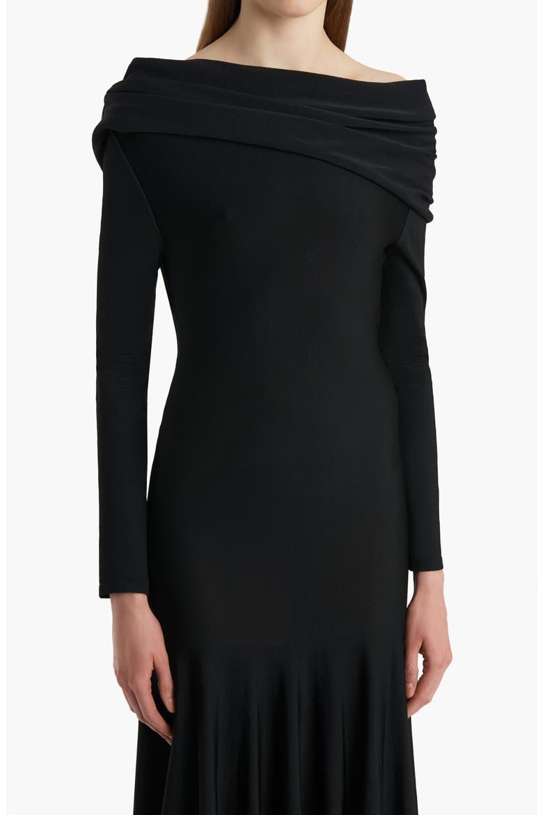 Genesis Off The Shoulder Long Sleeve Gown, Alternate, color, BLACK