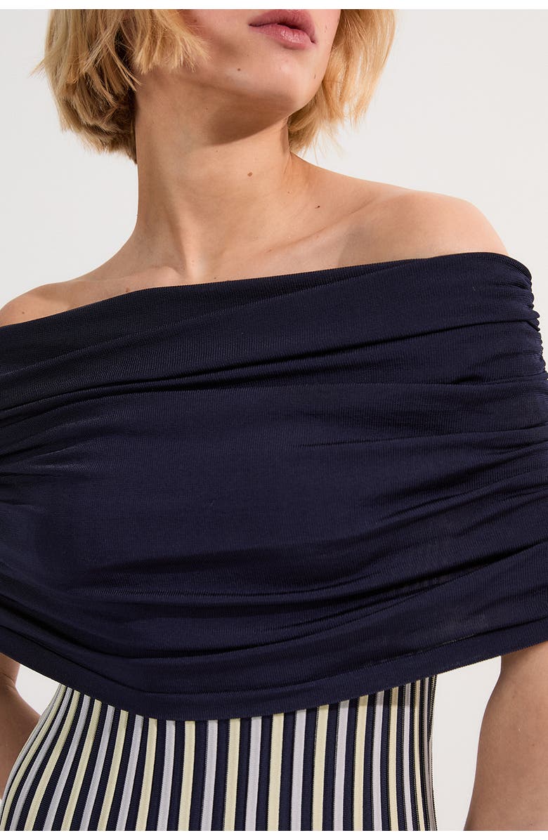 Karen Millen Striped Bardot Knitted Maxi Dress, Alternate, color, Blue