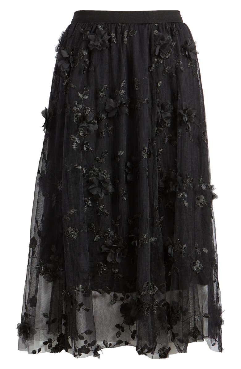 NIKKI LUND Audra Floral Appliqué Chiffon Maxi Skirt, Alternate, color, Black