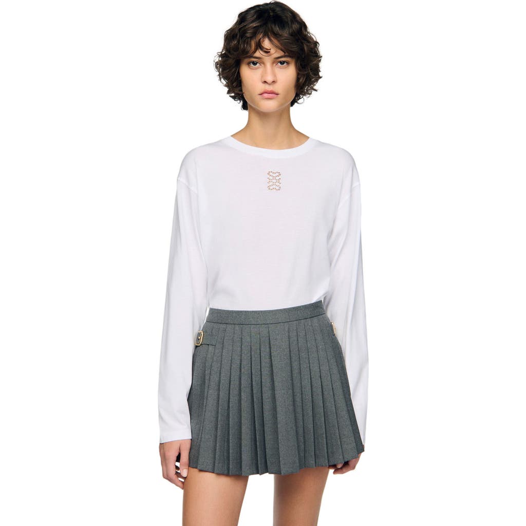 Sandro Ezrane Embroidered Long Sleeve Tee In White