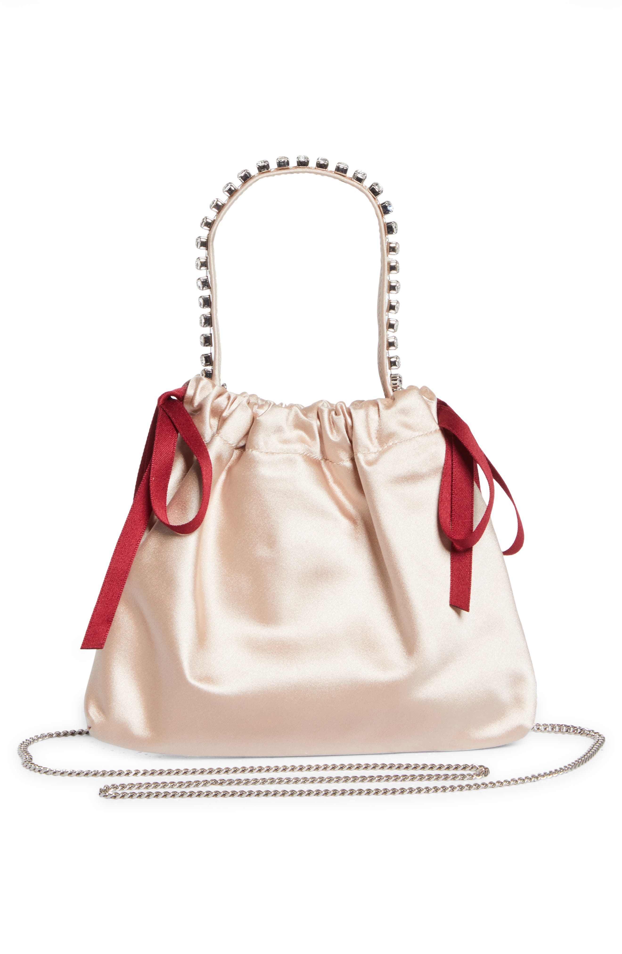 Jimmy Choo Mini Drawstring Top Handle Bag, Alternate, color, Macaron/ Ruby Red/ Silver