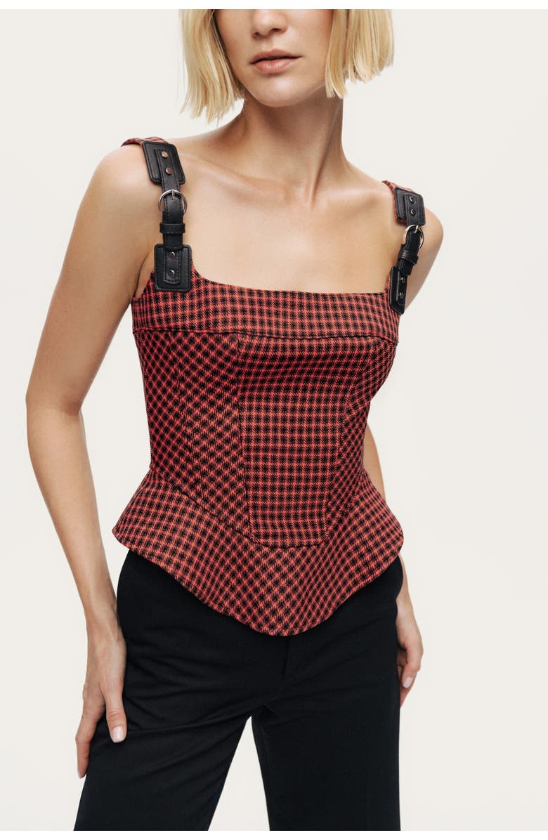 Nocturne Checked Buckle Strap Corset Top, Main, color, Multi-Colored