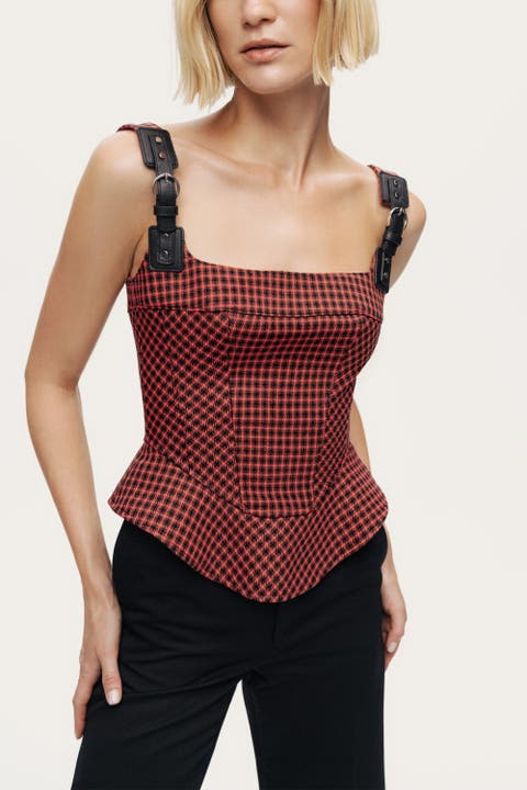 Checked Buckle Strap Corset Top