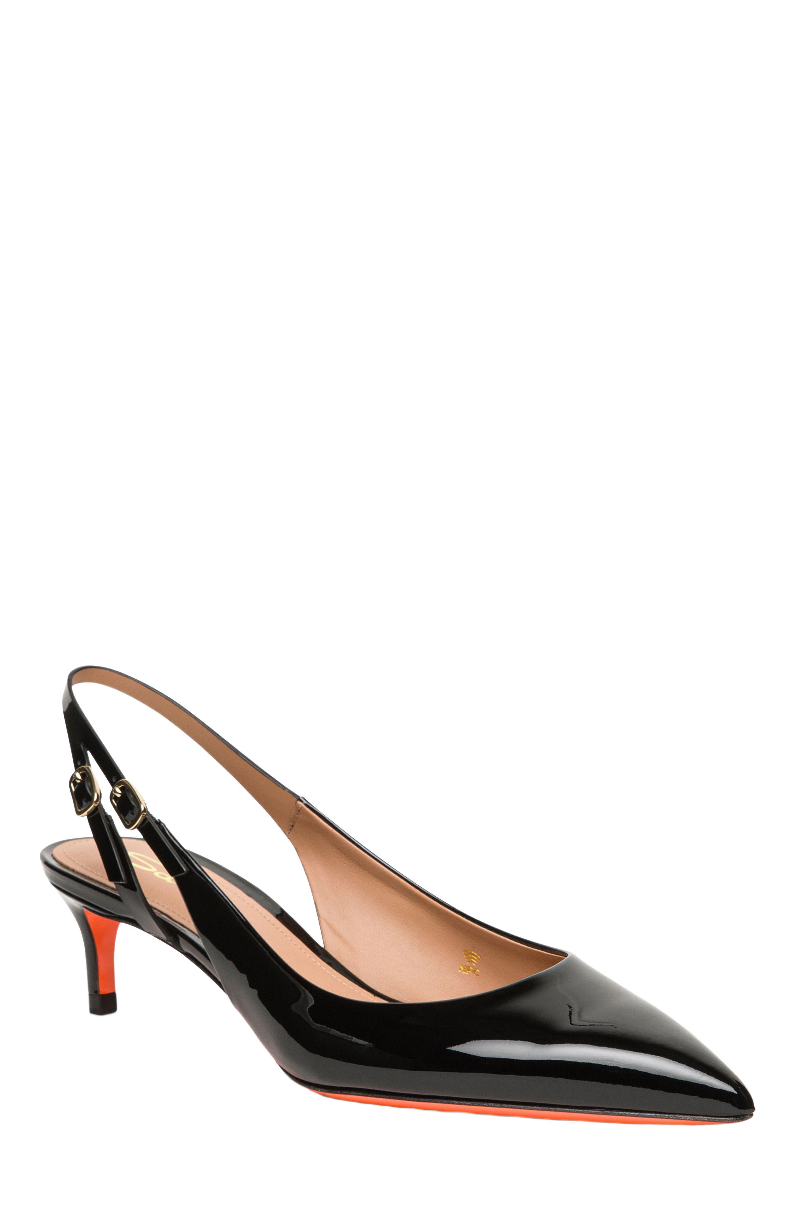 Santoni Women
s patent leather mid-heel slingback, Alternate, color, Black