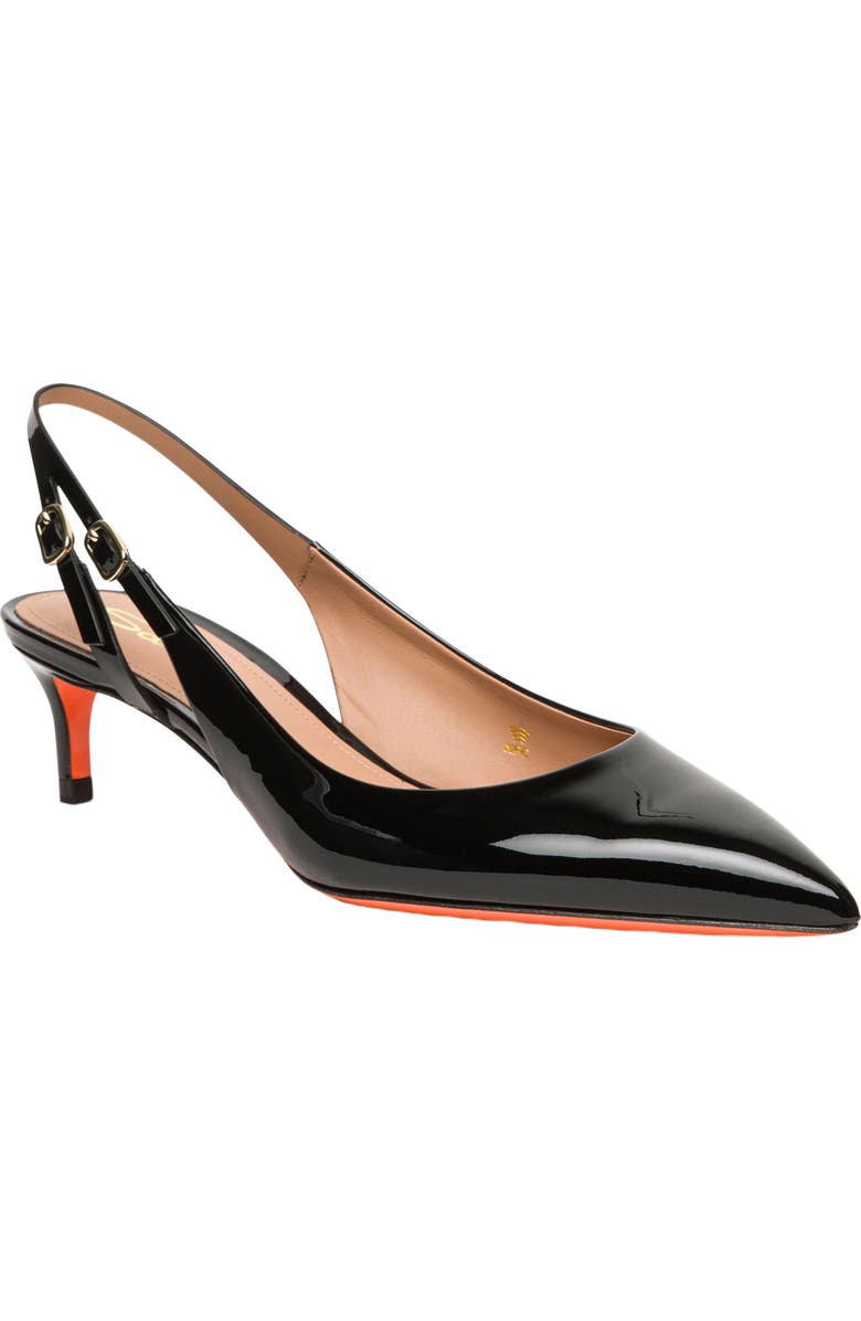 Santoni Women
s patent leather mid-heel slingback, Alternate, color, Black