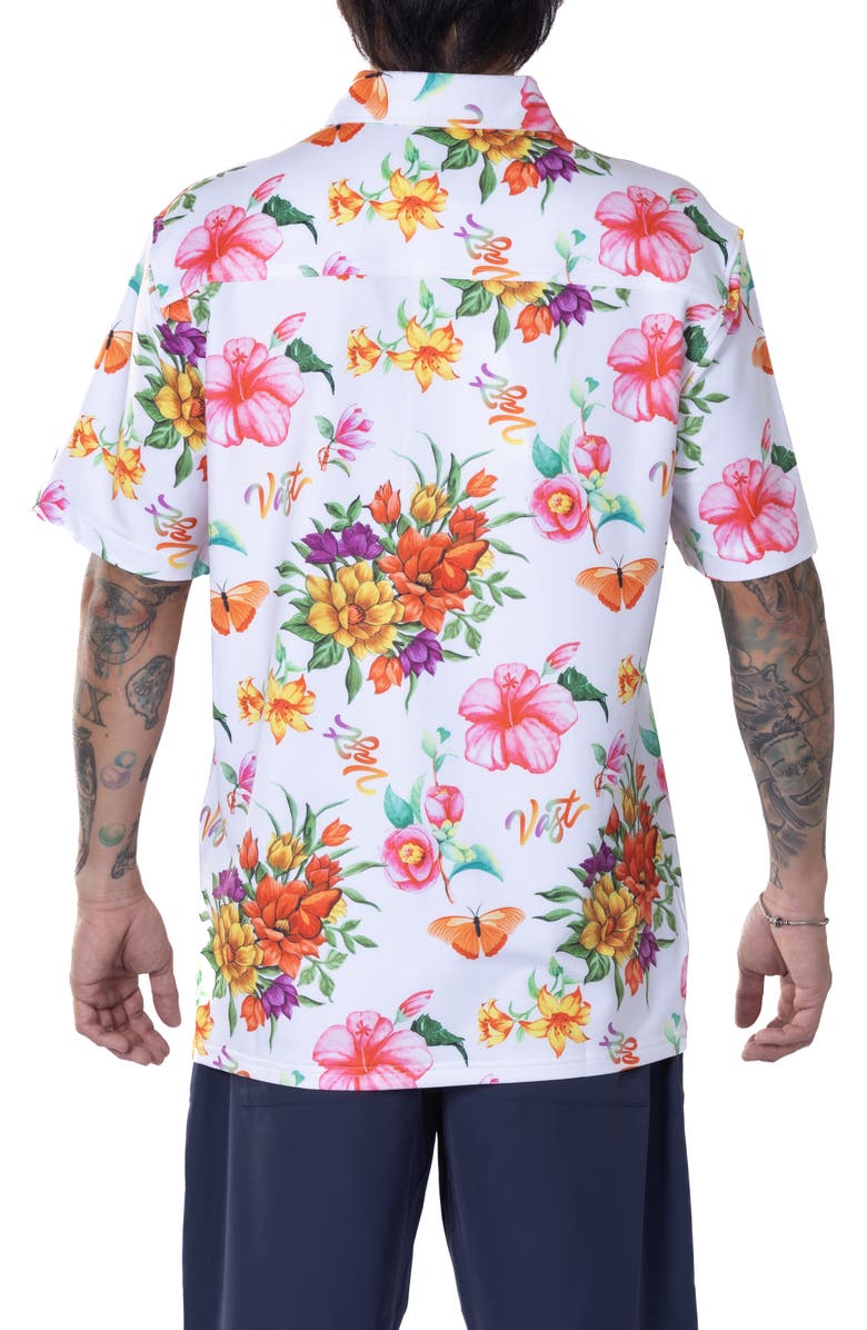 VAST Floral Watercolor Short Sleeve Performance Button-Up Shirt, Alternate, color, Red Multi