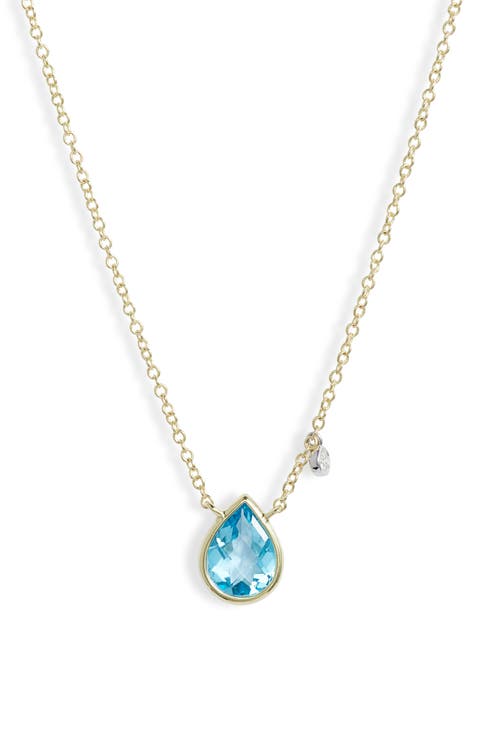 Blue Topaz & Diamond Pendant Necklace