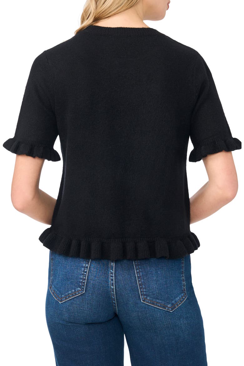 Ruffle Trim Short Sleeve Sweater, Alternate, color, RICH BLACK