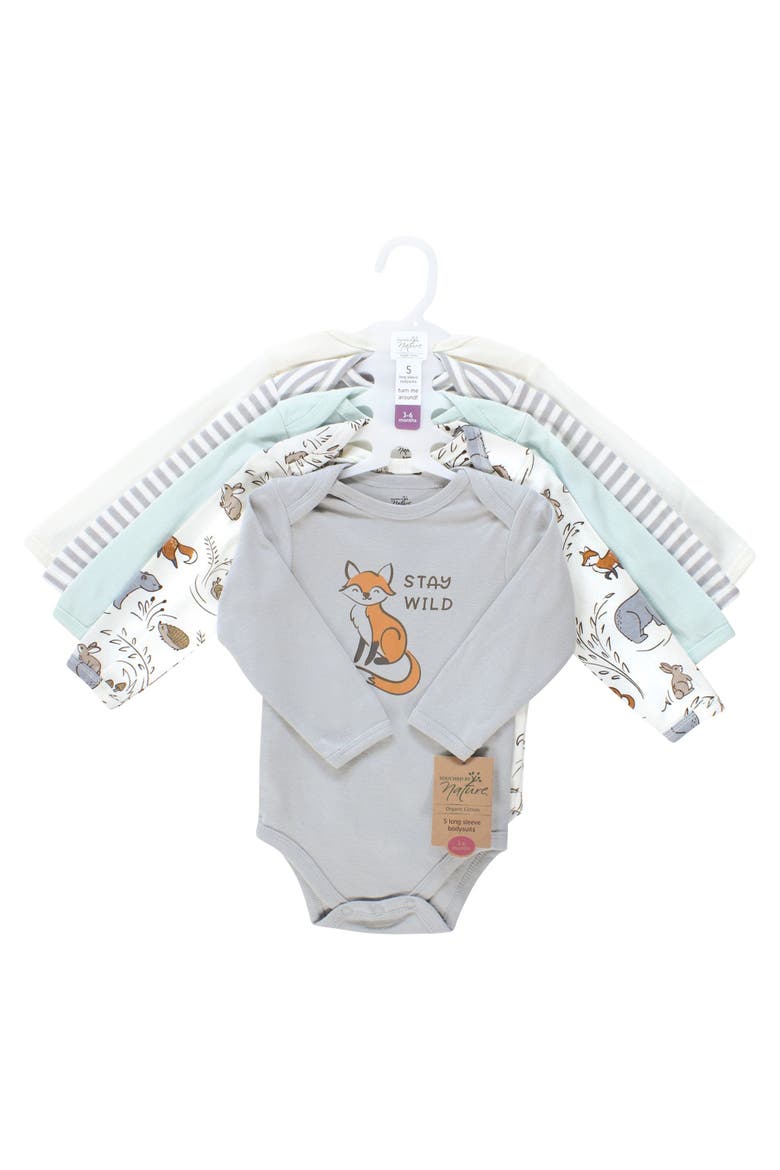Organic Cotton Long-Sleeve Bodysuits, Alternate, color, Dreamy Woodland