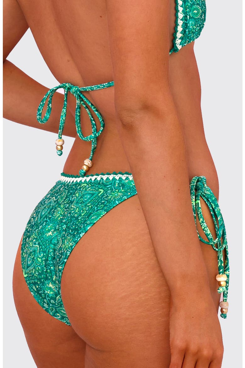 Crochet Dipped Side Tie Bikini Bottoms, Alternate, color, EMERALD AURA