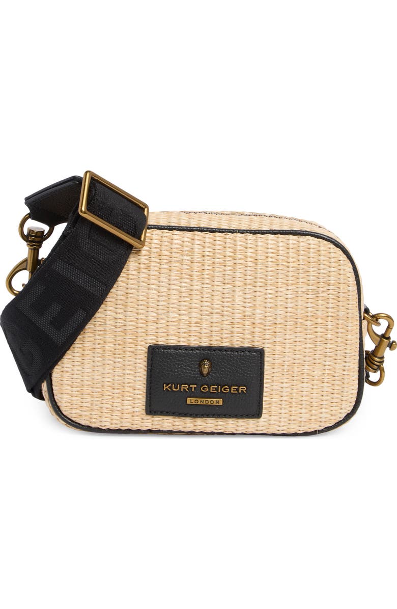 Kurt Geiger London Chiswick Raffia Camera Bag, Main, color, Tan/ Black Combo