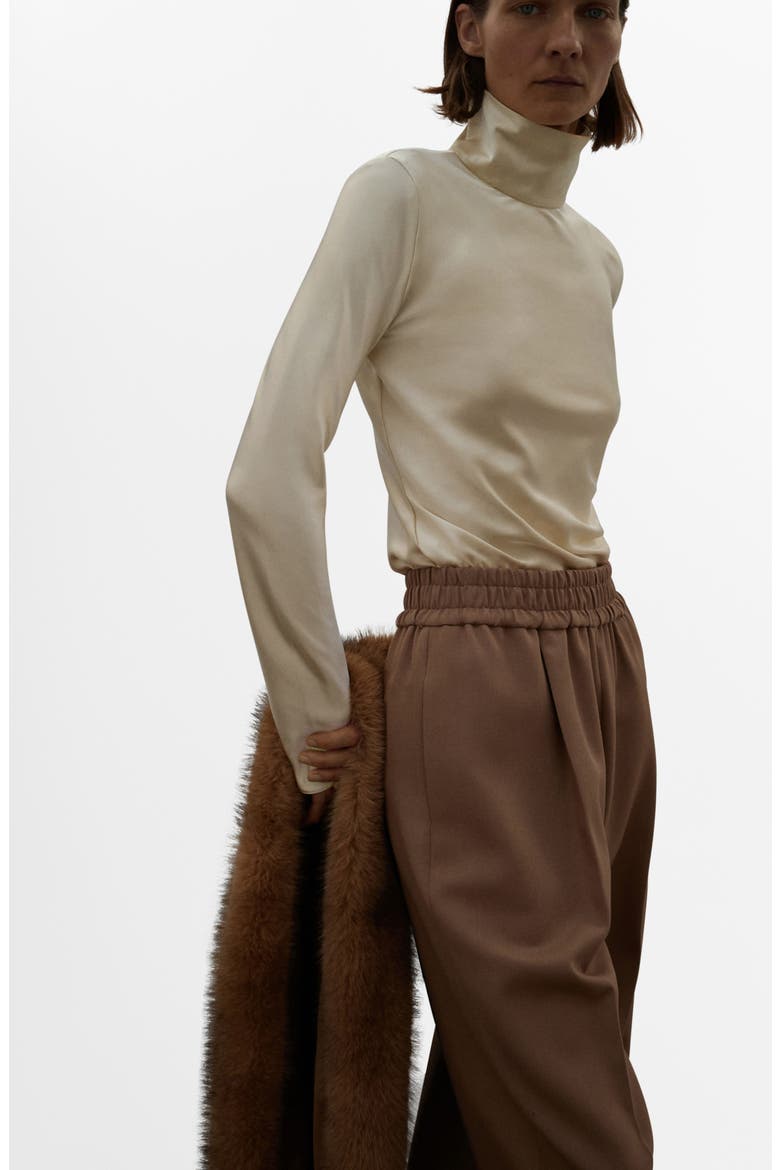 Selection Turtleneck Satin Top, Alternate, color, ECRU