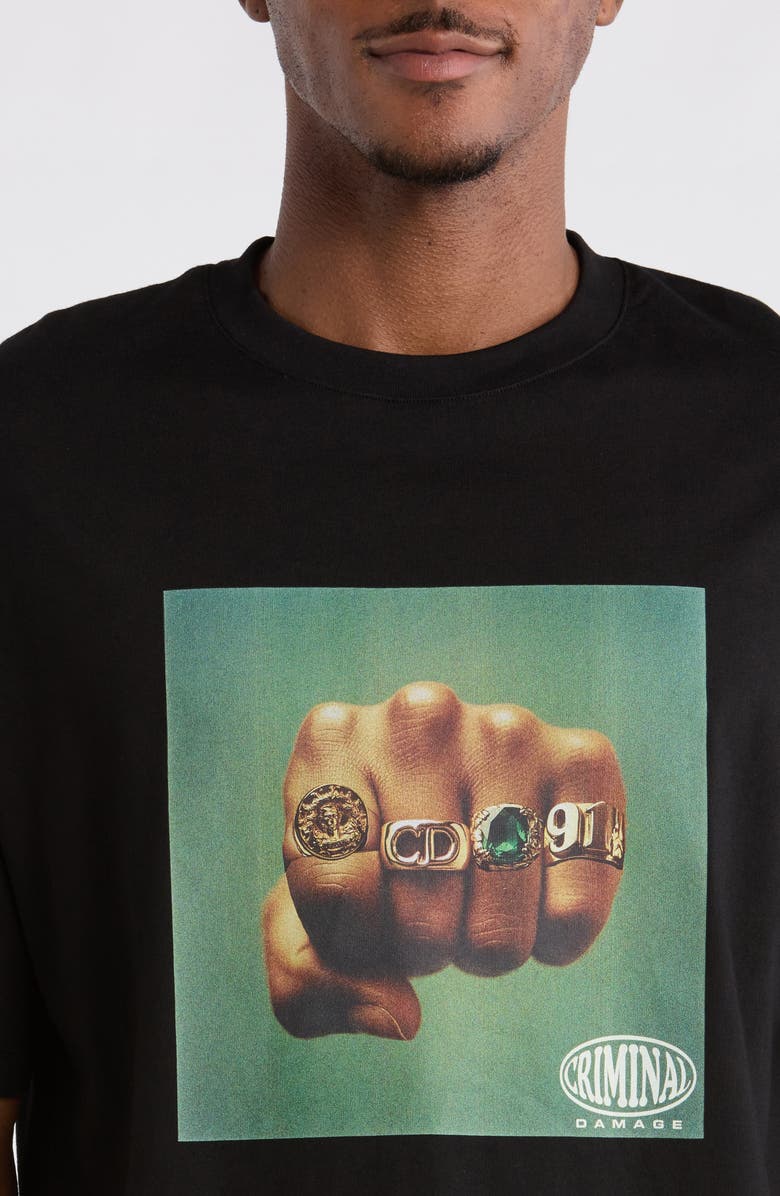 CRIMINAL DAMAGE Fist of Gold Crewneck T-Shirt, Alternate, color, Black