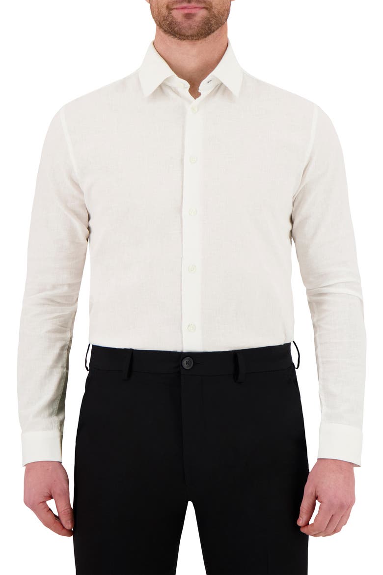 Premium Stretch Linen & Cotton Dress Shirt, Main, color, WHITE