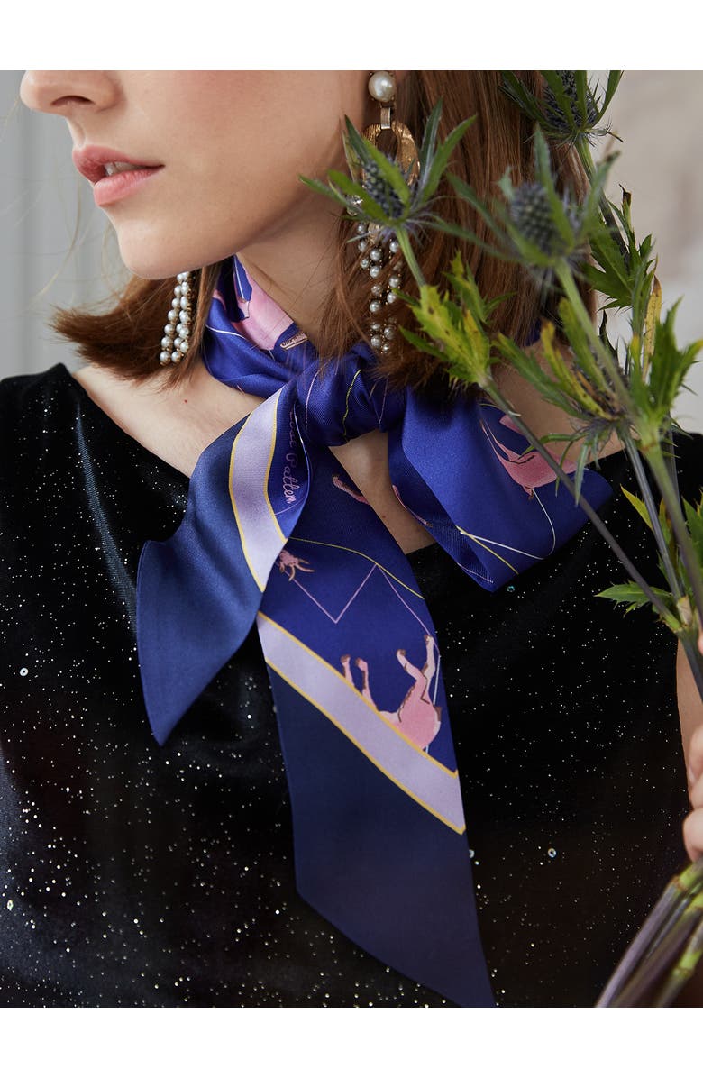 Lost Pattern "Antelope" Silk Skinny Scarf, Alternate, color, Indigo