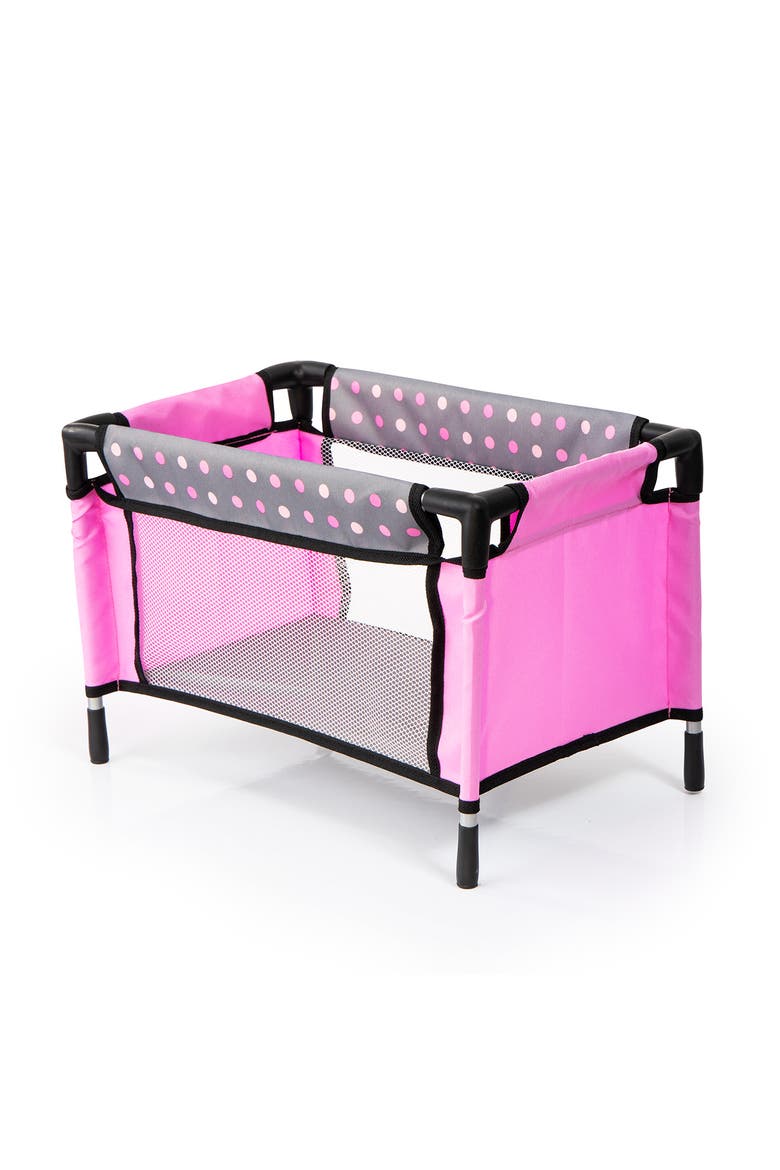 Doll High Chair Crib Set, Grey, Pink with Dots, Alternate, color, Multicolored