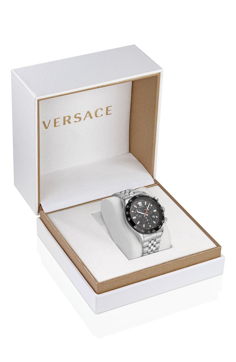 Versace Hellenyium Chronograph Bracelet Watch, 44mm, Alternate, color, Stainless Steel