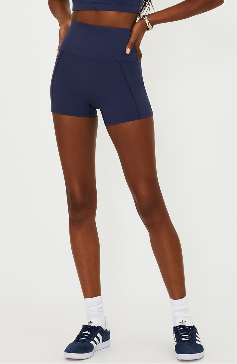 Beach Riot Nali High Waist Pocket Bike Shorts, Main, color, Ultramarine