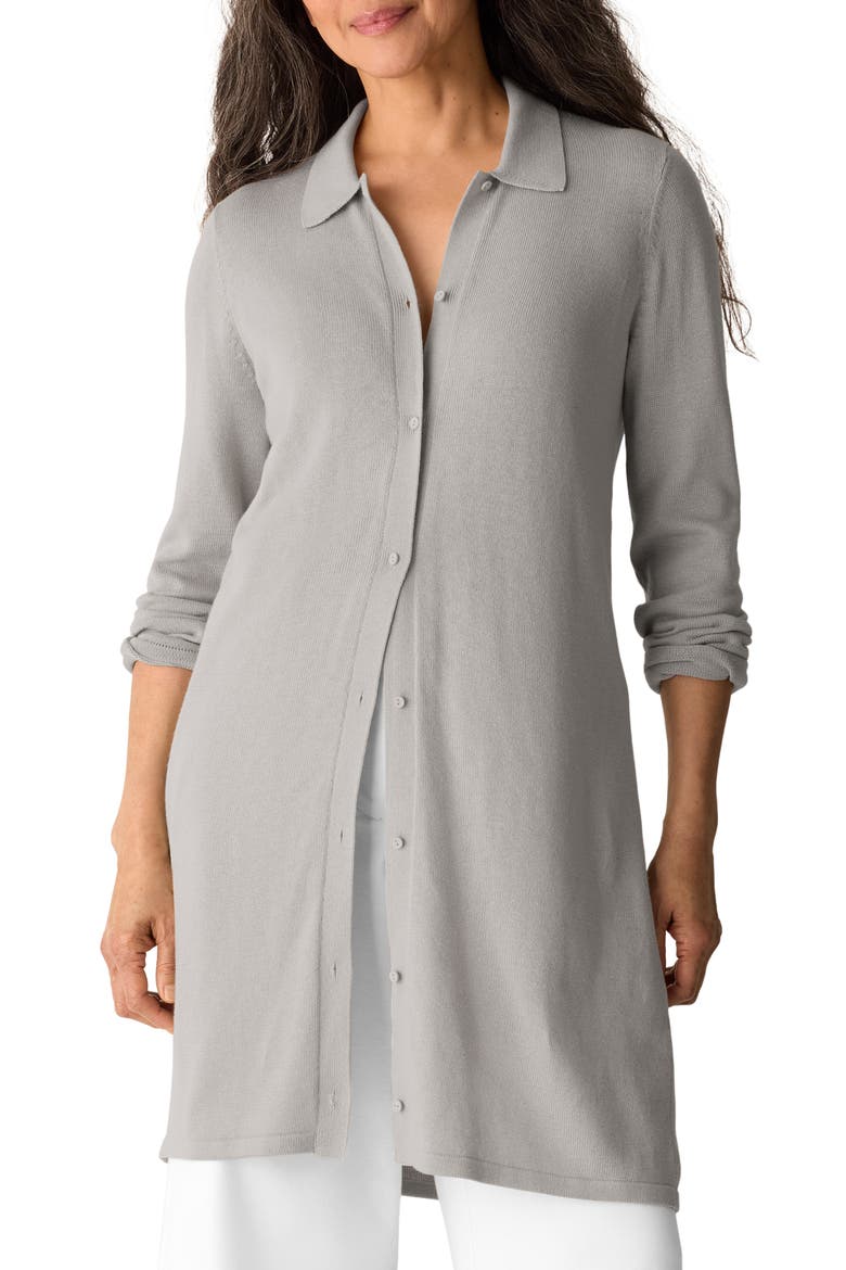 Collared Organic Cotton Blend Cardigan, Main, color, CHALK
