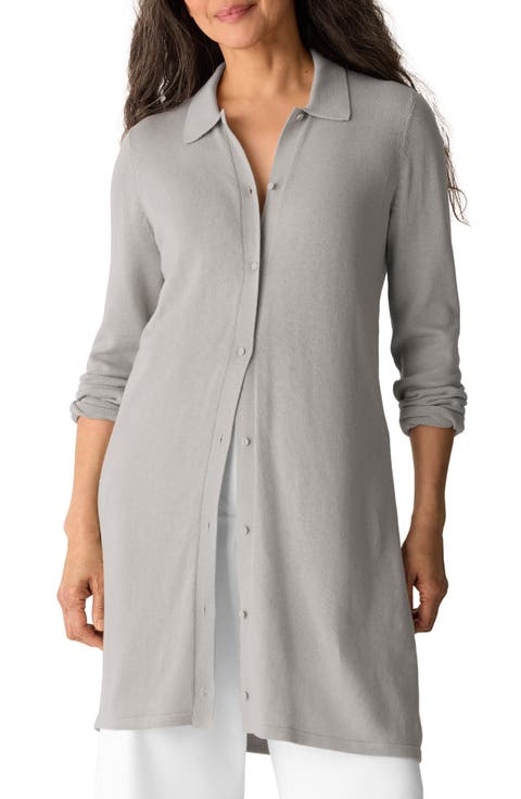 Collared Organic Cotton Blend Cardigan
