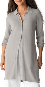 Eileen Fisher Collared Organic Cotton Blend Cardigan