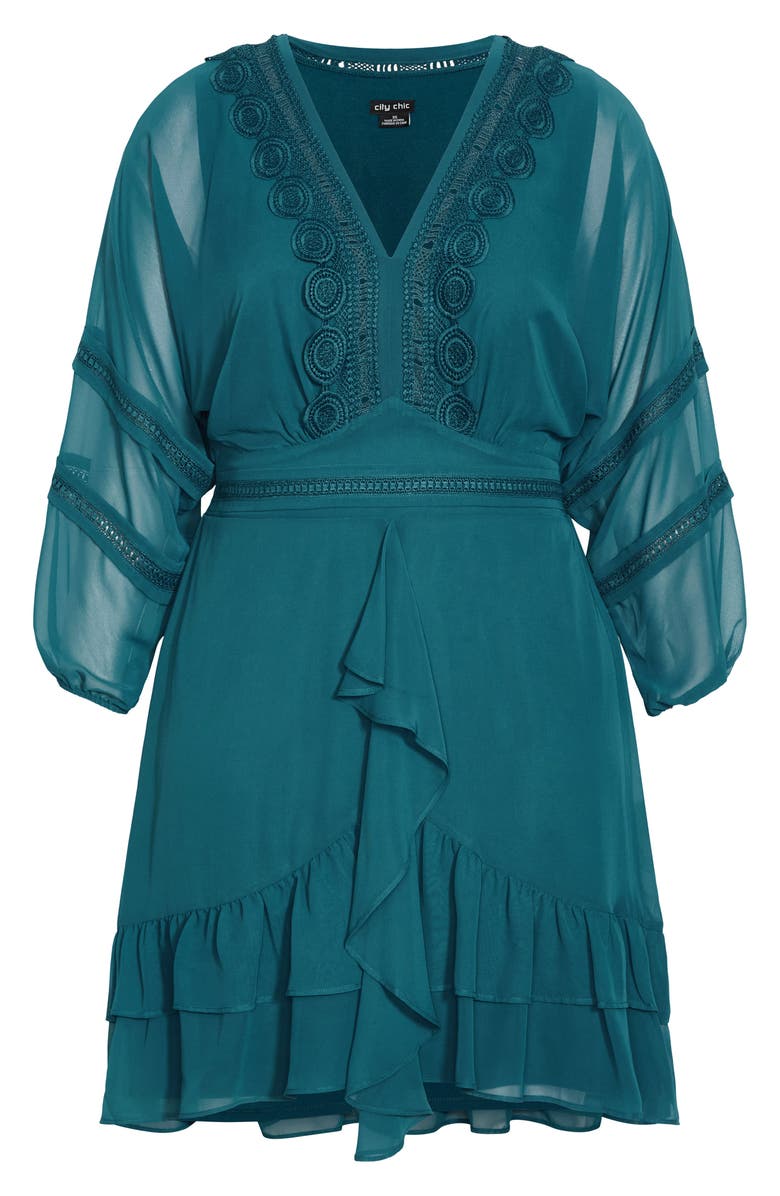 City Chic Sweetheart Embroidered Long Sleeve Dress, Alternate, color, 