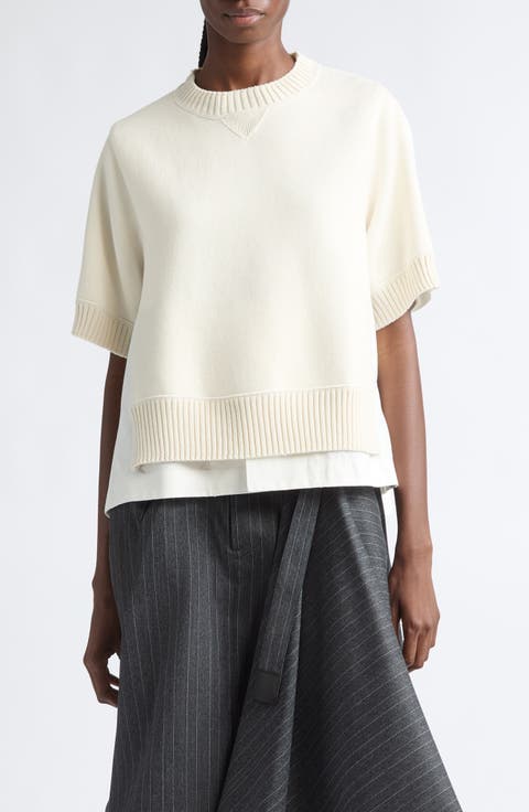 Mixed Media Short Sleeve Sweater