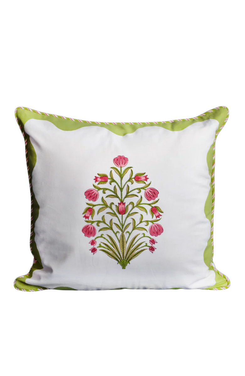 Inner Child Green Scallop Flora Blockprint Pillow - Cover Only, Main, color, Green