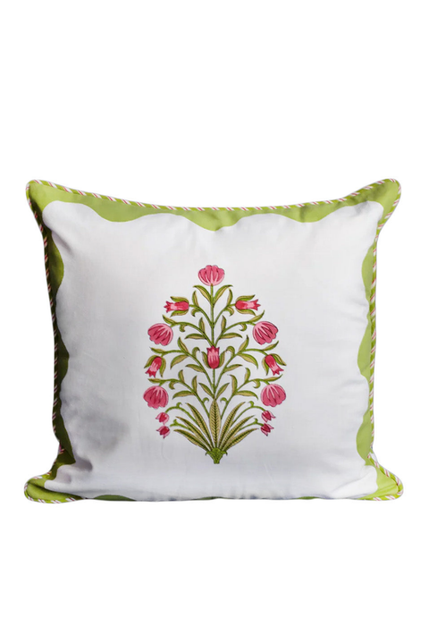 Green Scallop Flora Blockprint Pillow - Cover Only