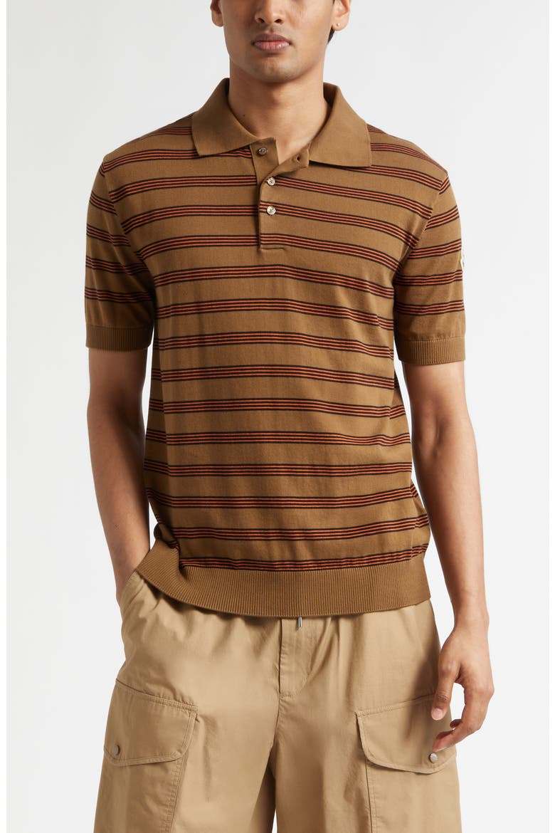 Stripe Logo Patch Polo, Main, color, BROWN