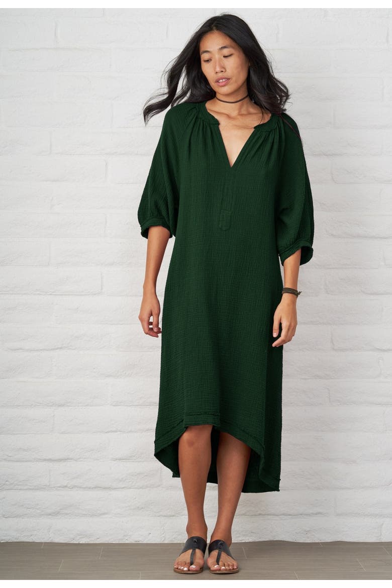 Gauze Dress with Pockets, Alternate, color, Forest