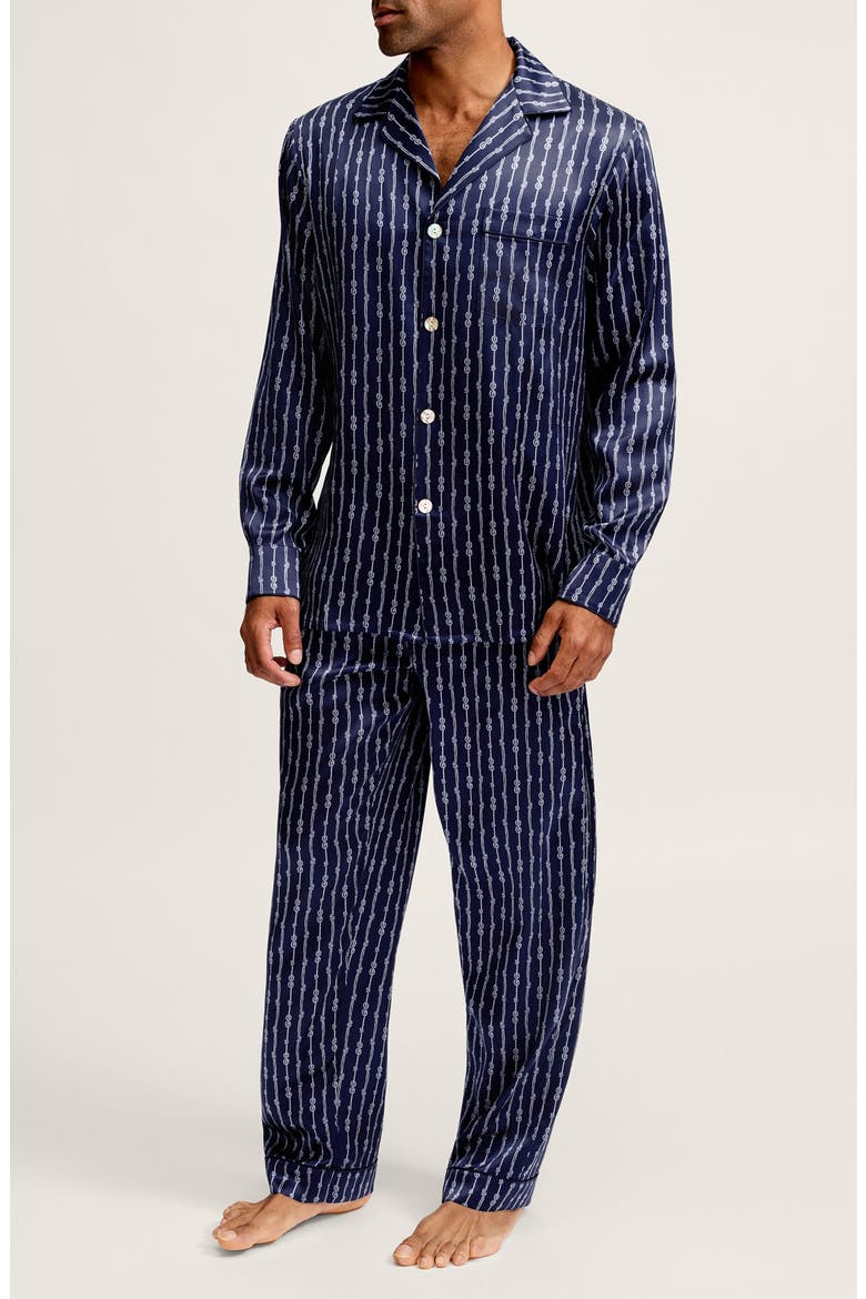 Nautical Stripe Mulberry Silk Pajamas, Main, color, NAVY