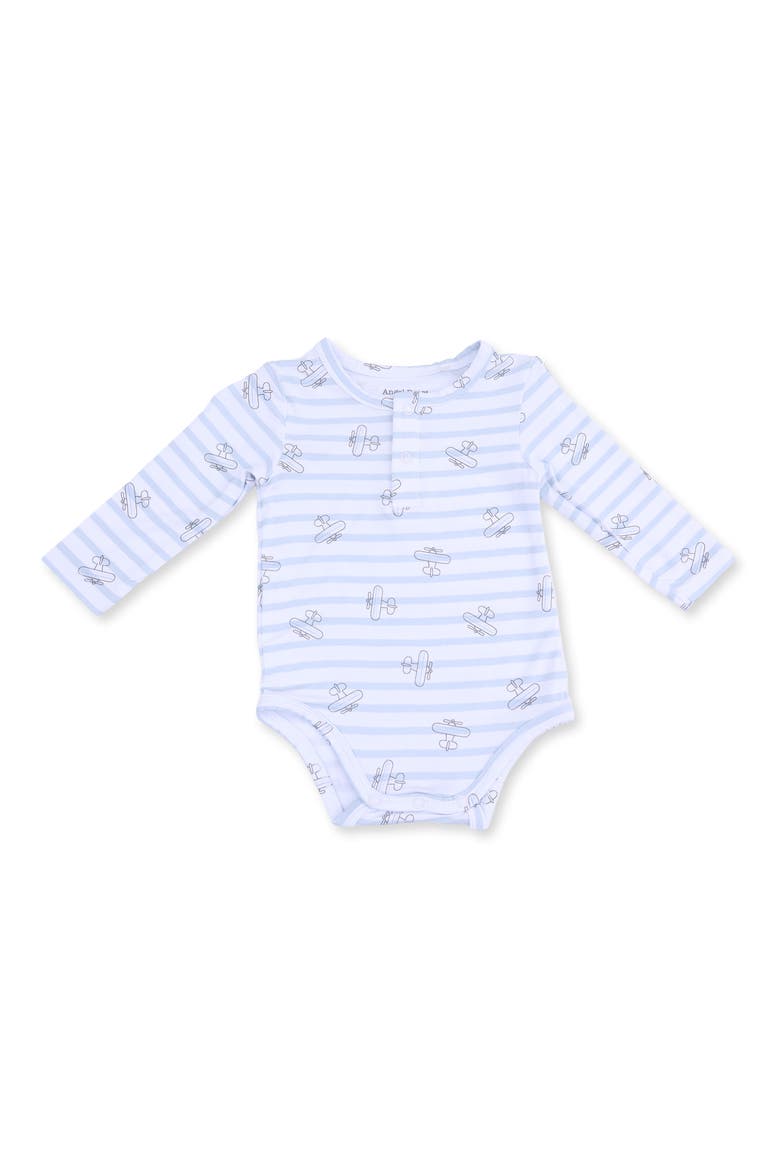 Airplane Stripe Henley Bodysuit, Main, color, BLUE WHITE