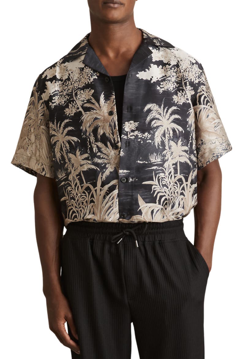 Yoshi Tropical Camp Shirt, Main, color, BLACK