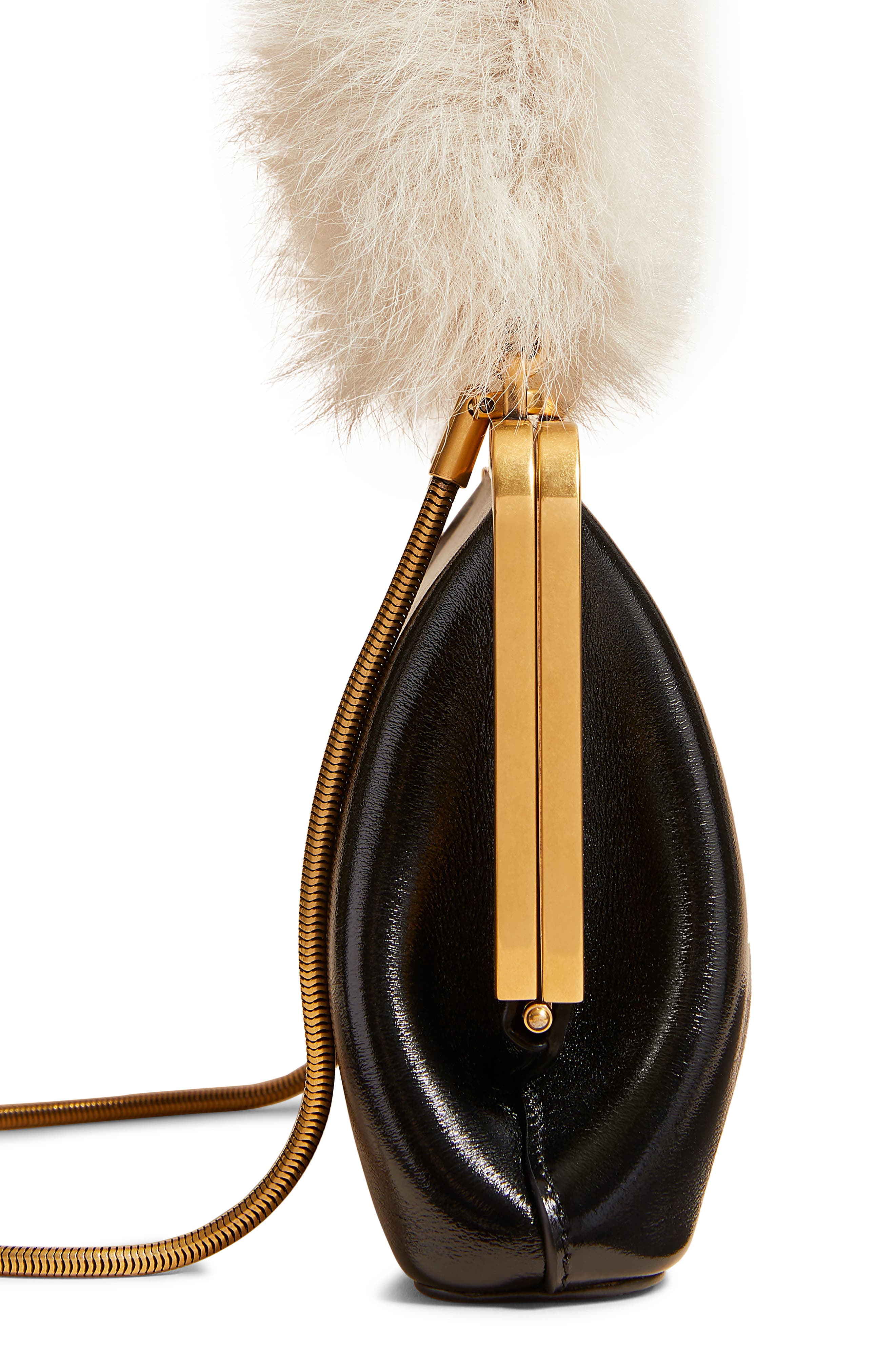 Khaite Small Lilith Patent Leather Handbag with Genuine Shearling Handle, Alternate, color, 