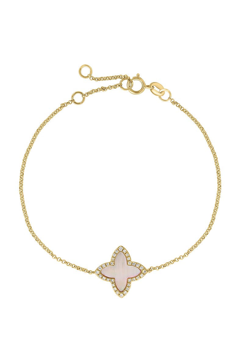 14K Yellow Gold Diamond,Mother of Pearl Clover Bracelet, Main, color, 14K Gold