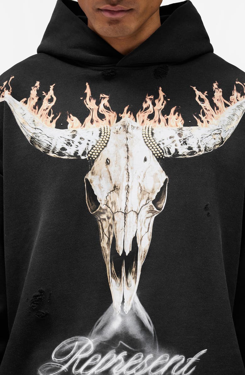 Represent British Cowboys Cotton Graphic Hoodie, Alternate, color, Stained Black