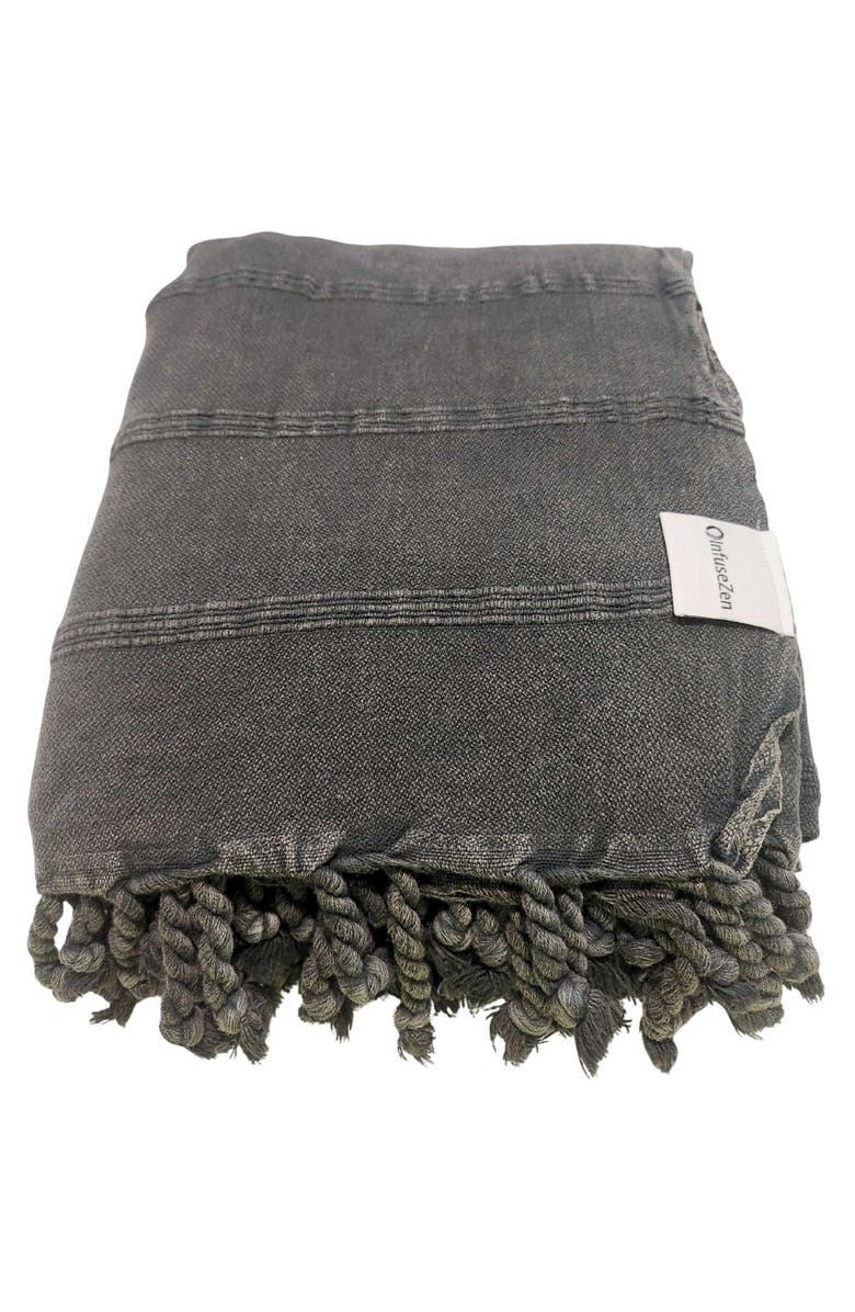 InfuseZen Stonewashed Organic XL Turkish Throw Blanket, Alternate, color, Faded Black