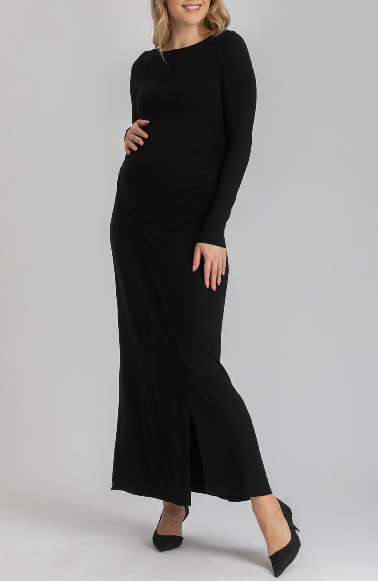 PIETRO BRUNELLI MATERNITY Long Sleeve Jersey Maternity Maxi Dress, Main, color, Black